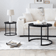 thumbnail image 2 of Set 2 Coffee Table Nesting Black top Black Frame Circular Round and Marble Pattern Wooden Tables, Living Room Bedroom Apartment Modern Industrial Simple Nightstand, 2 of 3