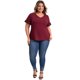 thumbnail image 2 of GRACE & GRANDEUR Blusas de Mujer Talla Grande Cuello en V Elegante Casual con Encaje Bordado de Manga Corta 1X Burdeos, 2 of 7