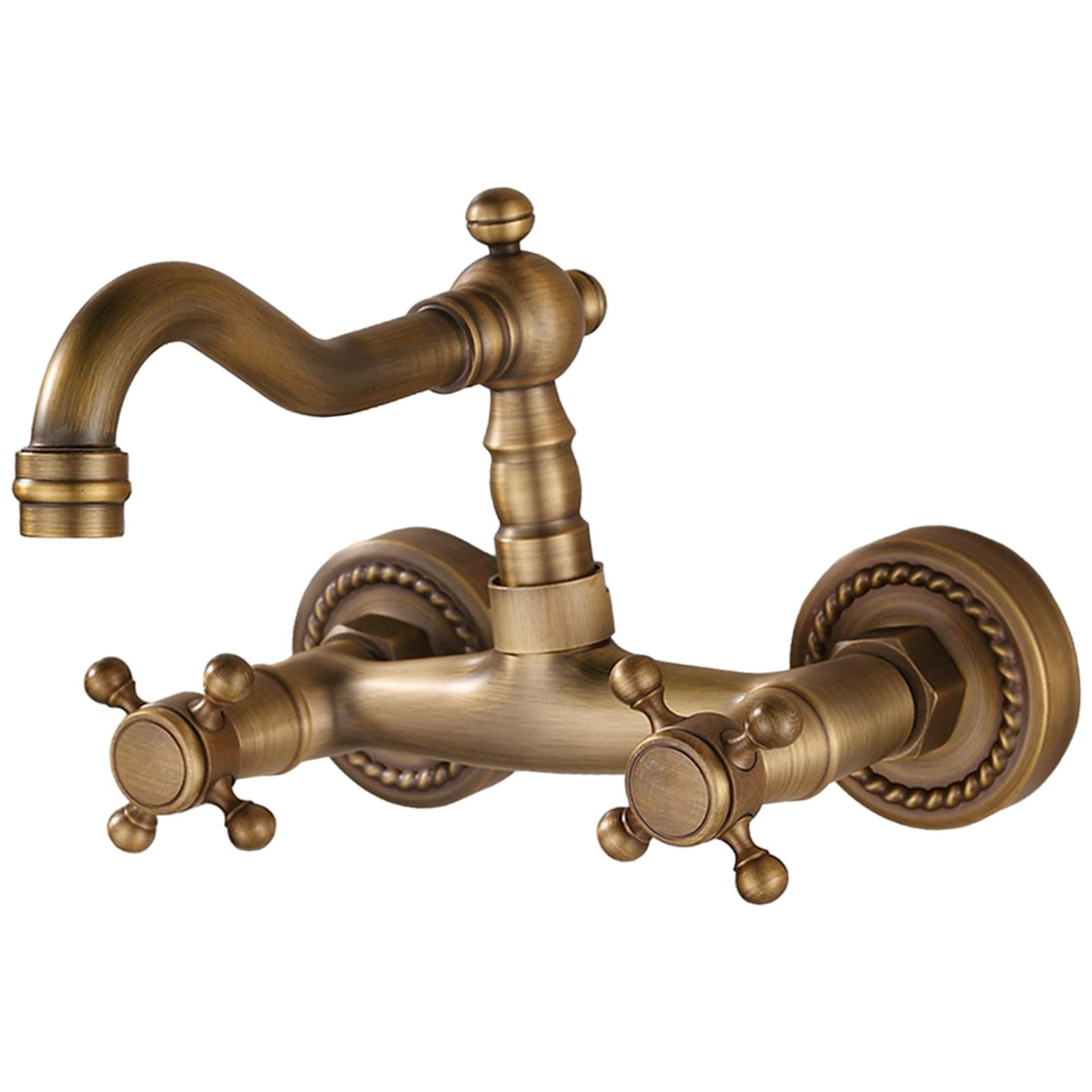 Magideal - Grifo De Cocina Montado En La Pared Para Agua Fría Y Caliente, Grifo Mezclador Flexible Con Doble Manija Para Restaurantes, Vehículos Recreativos Y La Corto