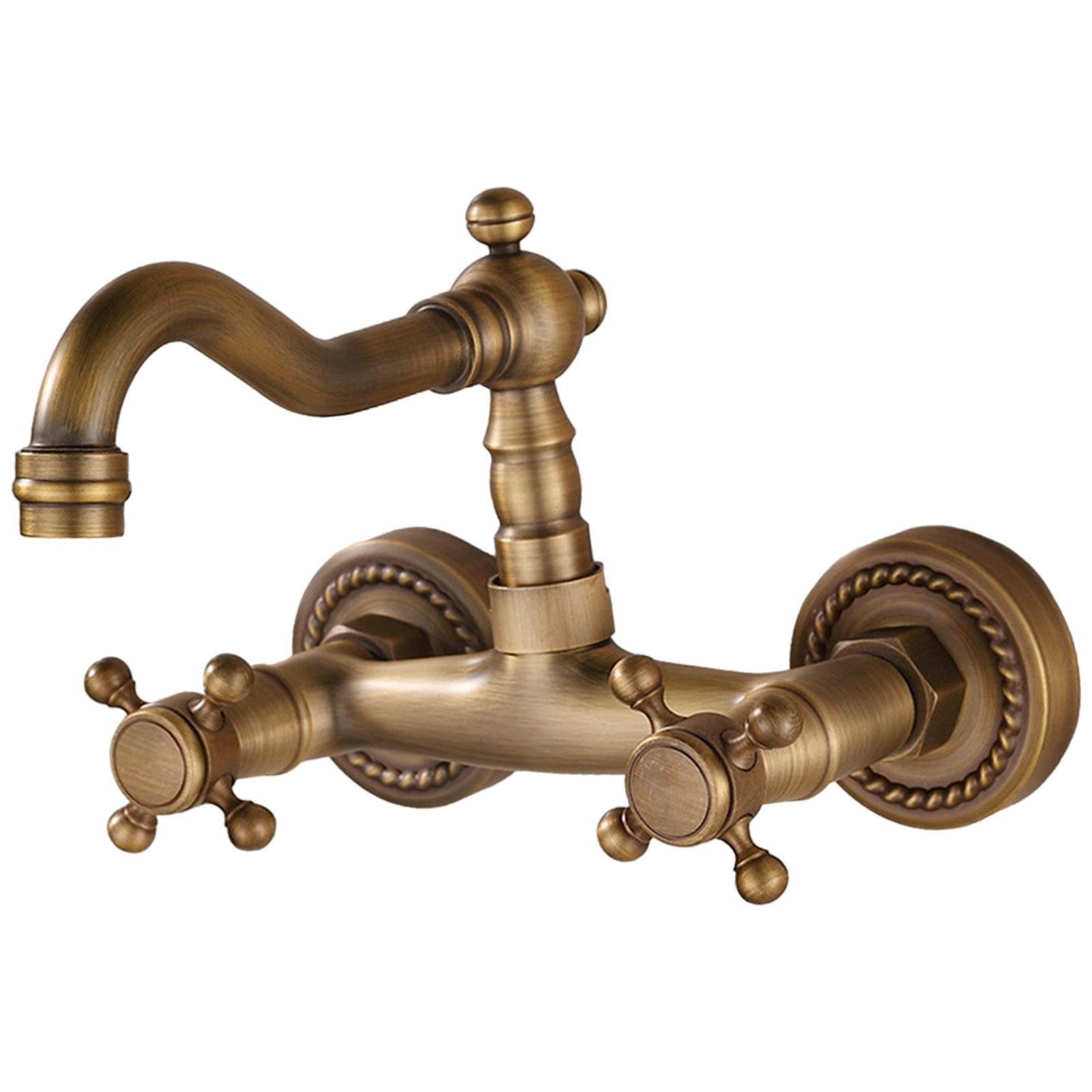 Magideal - Grifo De Cocina Montado En La Pared Para Agua Fría Y Caliente, Grifo Mezclador Flexible Con Doble Manija Para Restaurantes, Vehículos Recreativos Y La Corto