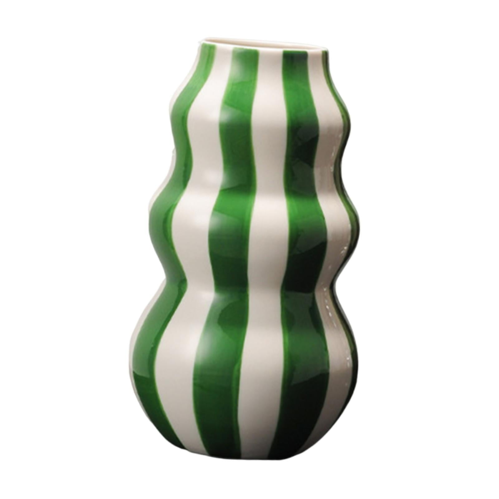 Bothyi - Jarrón De Cerámica A Rayas Pintado, Centro De Mesa Para Estantería, Entrada De Sala De Bodas, Verde