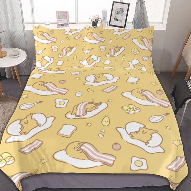 Gudetama Duvet Cover Set 3-Piece Bedding Set Soft Warm And Comfortable Soft Bed Set for Bedroom All Season