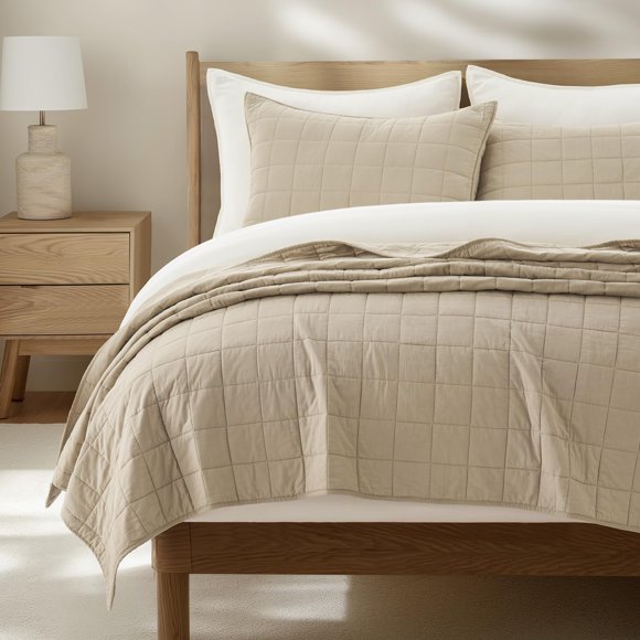 Juego de colcha EVERGRACEHOME King Pebble Khaki de algodón