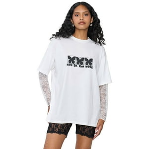 Polera Mujer Oversize Manga Encaje Ecru Corona
