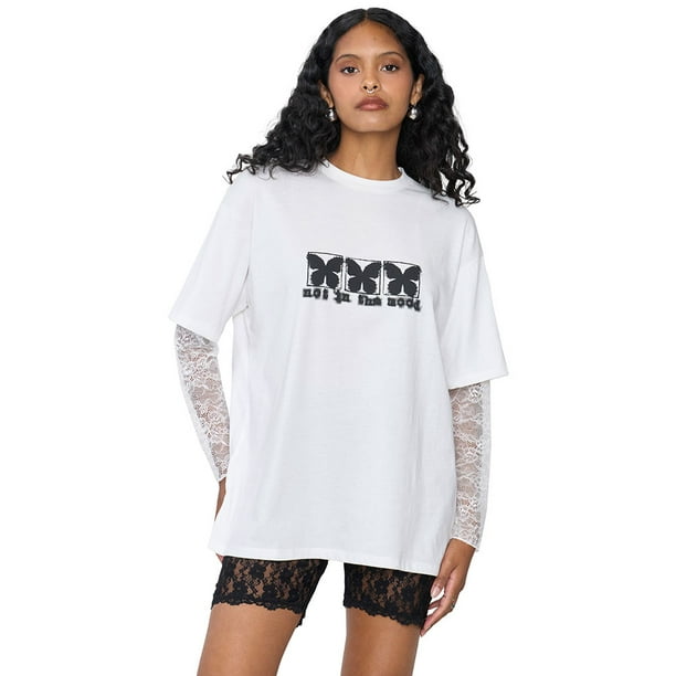 Polera Mujer Oversize Manga Encaje Ecru Corona
