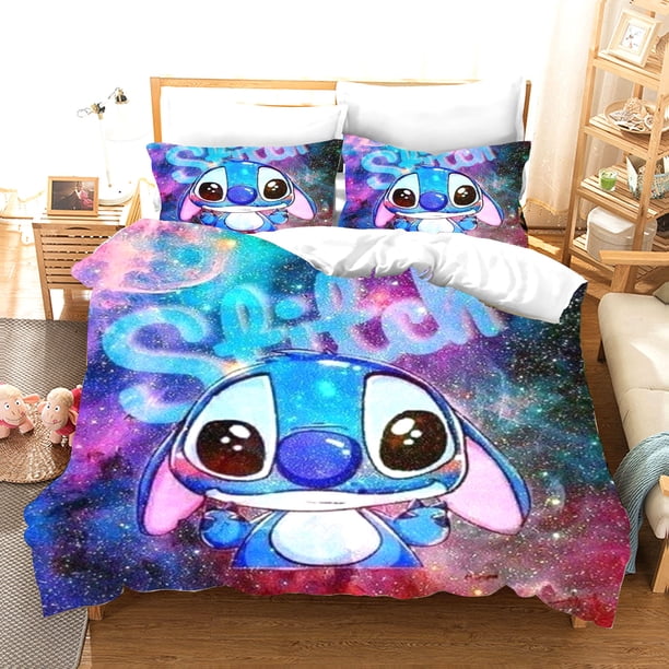 v2546 Bed Sheets Lilo & Stitc Duvet Cover Set Children Cute Cartoon Quilt % Polyester -Piece Soft Breathable Breathable Comforter Bedding 3-Piece Bedding Set (1 Duvet Cover + 2 Pillow Shams) Bed Sheet