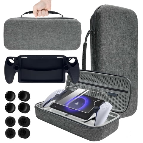 Genérico - Juego De Accesorios Para Playstation Portal, Adecuado Para Ps Portal Y Protector De Pantalla De Cristal Templado Inastillable Funda De Transporte, 8 Tapas Para Los Pulgares-Gris