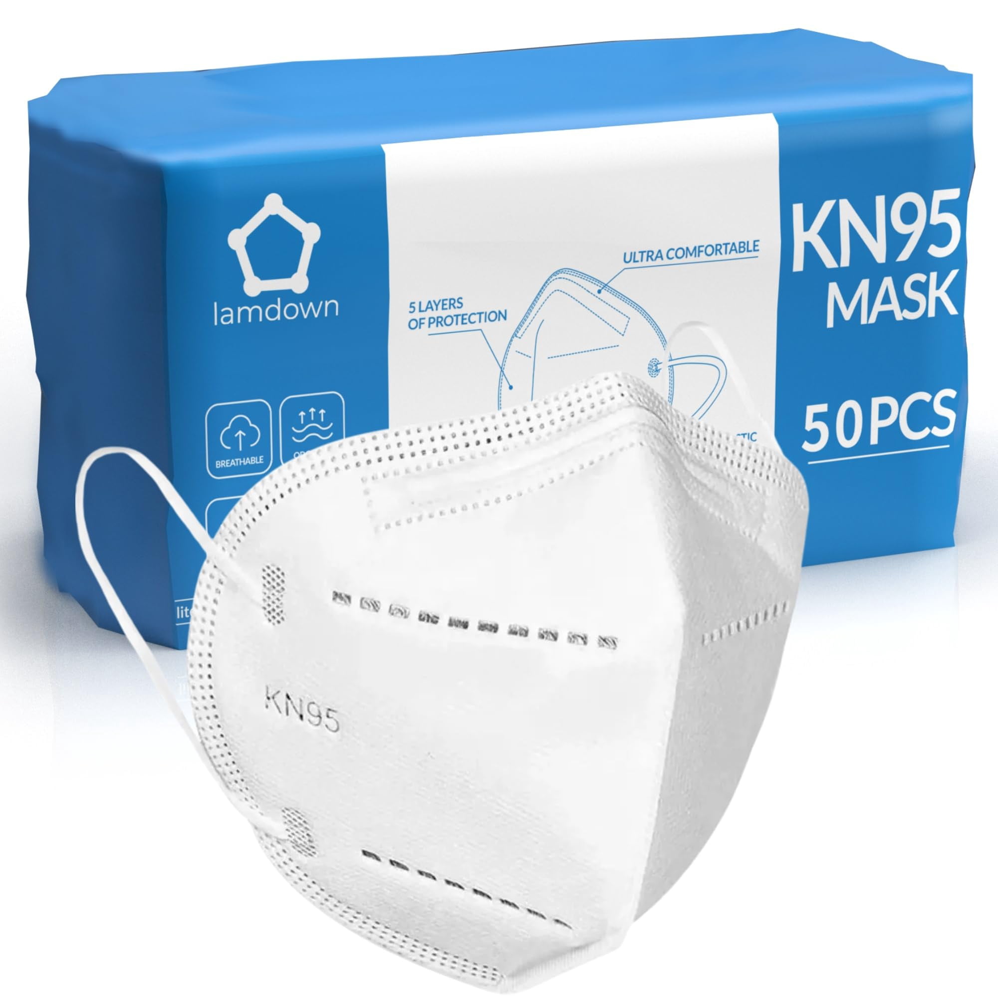 Mascarilla Respiratoria Lamdown Kn95 Paquete De 50 Unidades 5 Capas Desechable