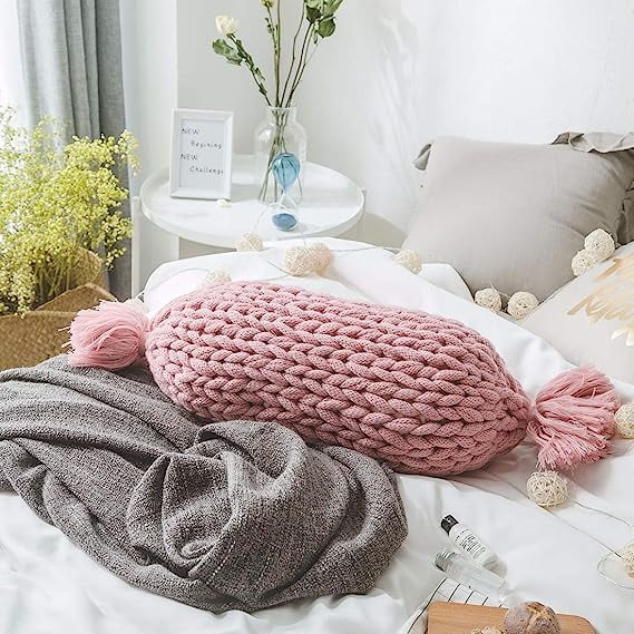 Xmhytop Juego De 1 Fundas De Almohada Bohemias, 50*30cm, Tejidas A Mano Con Textura, Decorativas Para Sofá, Recámara, Sala, Contiene Relleno, Estilo C, Rosa