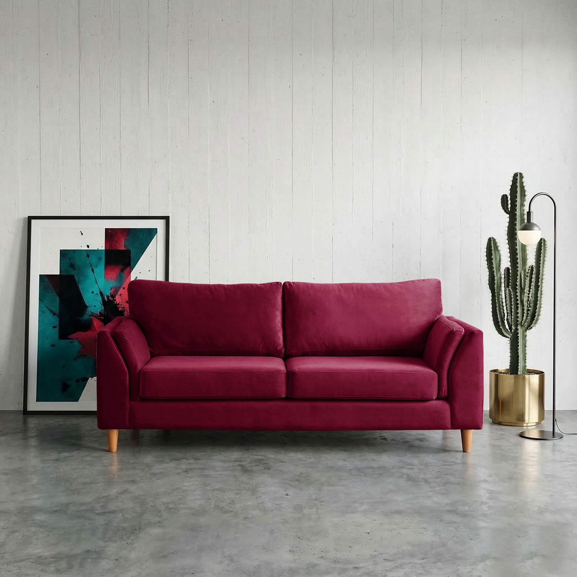 Latam Home - Sofá Milan 3c Con Resortes Pocket Tela Velvet Burdeo