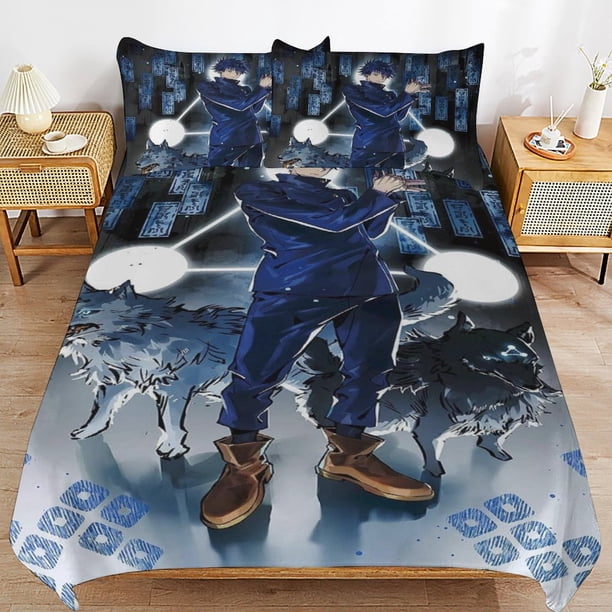 Jujutsu Kaisen Bedding Set Duvet Cover Comfortable and Lightweight Cartoon Bedding 3 Piece Bed Set