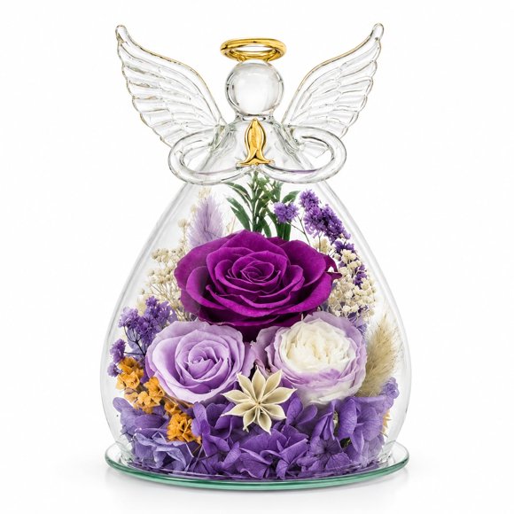 Rosa Preservada en Figura de Ángel de Cristal Regalo de Amor Eterno