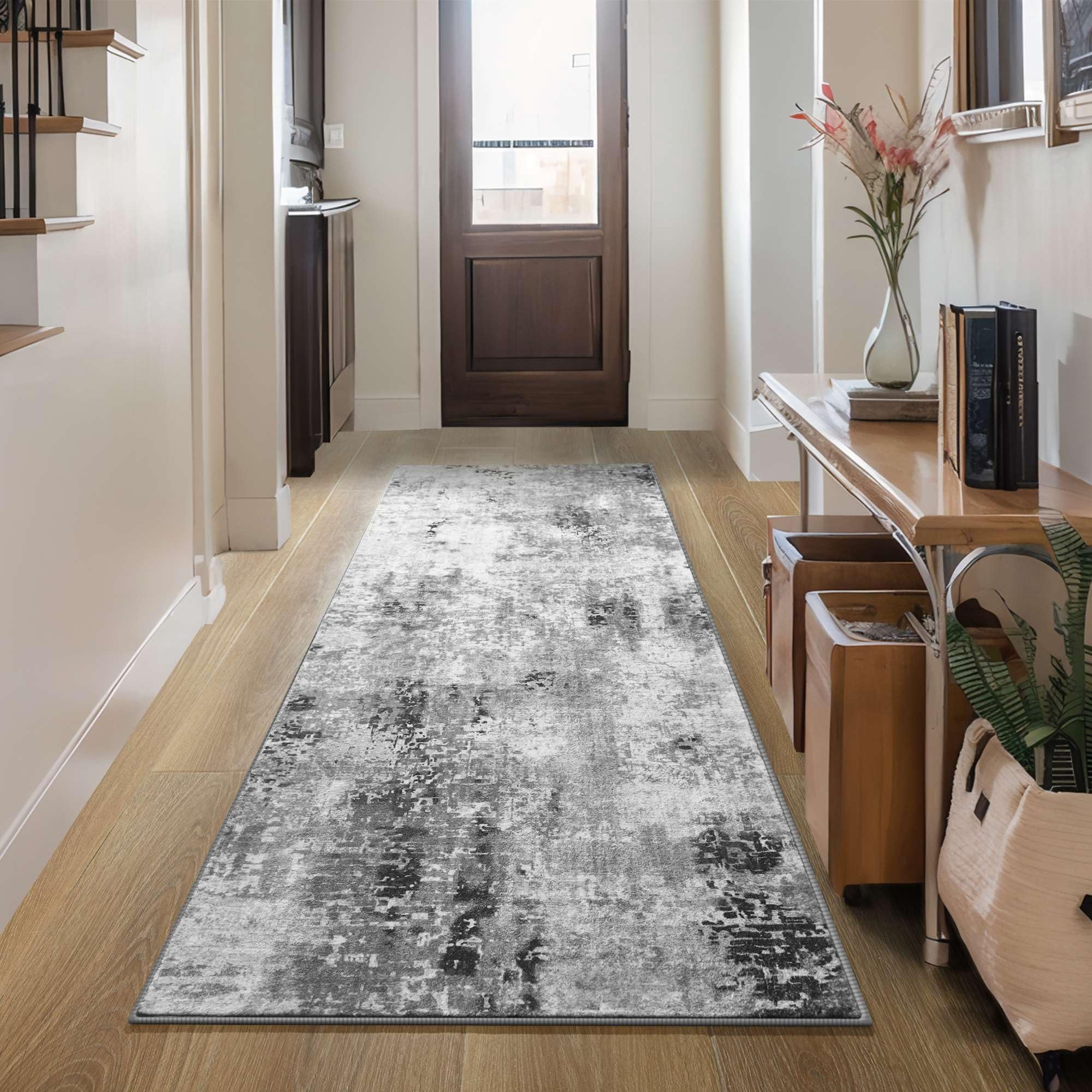 Rug Runner Ompaa, 2 X 6 Pies, Gris, Antideslizante, Lavable Para Pasillos