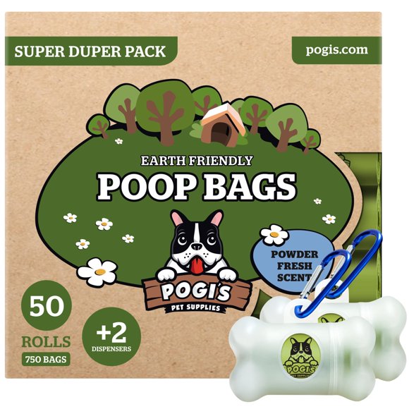 Bolsas para excrementos Pogi's Pet Supplies, 50 rollos (750 bolsas) y 2 dispensadores