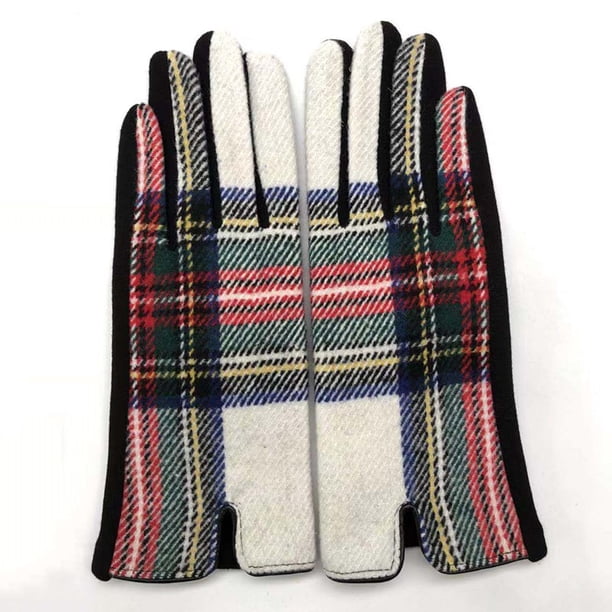 Guantes cálidos de lana escocesa a cuadros simétricos de moda para otoño e invierno, guantes de montar para mujer a prueba de frío
