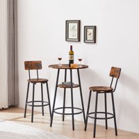 M&Ms - Round Bar Stool Set With Shelves, Stool With Backrest Rustic Brown, 23.6'' Dia X 35.4'' H