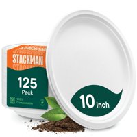 Platos De Papel Stack Man, 10 Pulgadas, 125 Unidades, Bagazo Compostable
