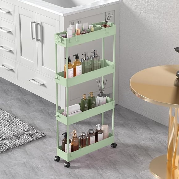 Carrito de almacenamiento delgado de 4 niveles, organizador de baño, utilidad rodante, estantería móvil deslizante para oficina, cocina