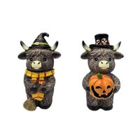 Magideal - 2 Estatuas De Vaca De Las Tierras Altas De Otoño, Adorno De Resina Para Armario, Dormitorio De Granja