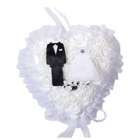 Magideal - Anillo De Bodas De Encaje Almohada Suministros De Decoración Ropa De Cama De Encaje Blanco Cojines De Sofá Decorativos Para Interiores Para Bodas En , Anillo De Amor Almohada Almohada De Amor