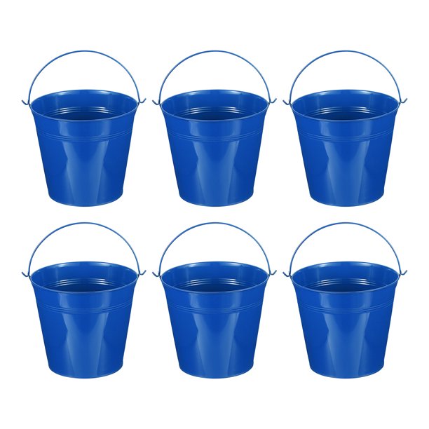 Uxcell Pequeños Cubos de Metal con Asas, Mini Cubo Galvanizado Cubos de Pascua Coloridos para Decoración de Fiestas de Manualidades Azul Oscuro 7"x6.2"