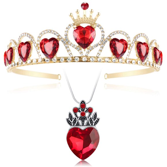 Conjunto de joyas HEIKLN Descendant Gold Tiara con corona de corazón rojo