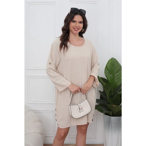 Vestido Corto Blusón Algodón Mujer Manga Larga Casual 0071