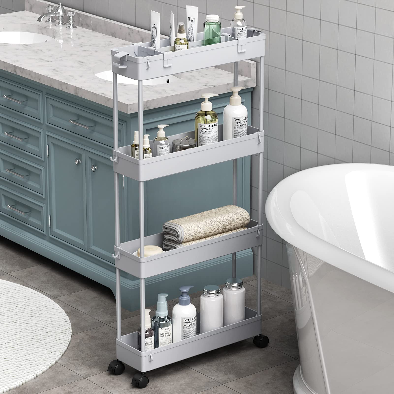 Carrito De Almacenamiento Spacelead Slim De 4 Niveles Para Oficina, Cocina, Gris