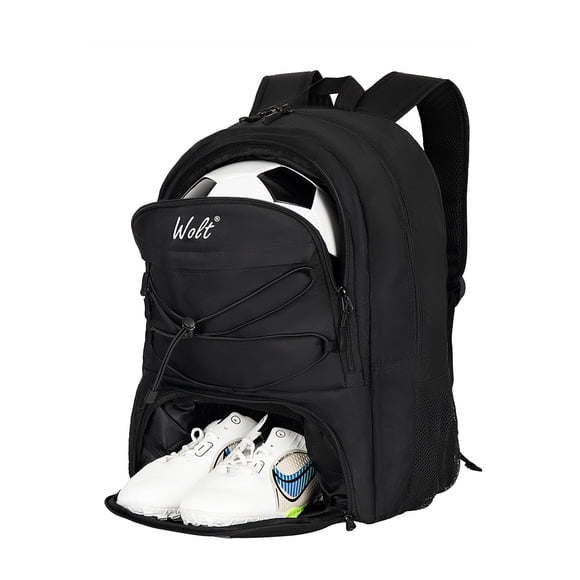Mochila deportiva WOLT para fútbol juvenil, baloncesto y voleibol, negra