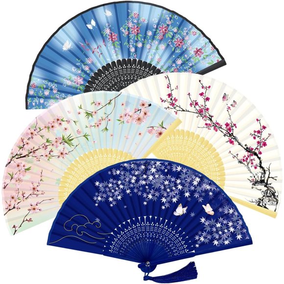 WEARXI Handheld Fan, 4 PCS Hand Fan, Chinese Folding Fan for