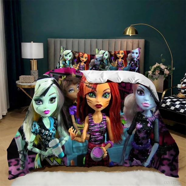 Teen Monster High Duvet Cover Set 3 Pieces Cartoon Bedding Set Lightweight Comforter Cover for Girls