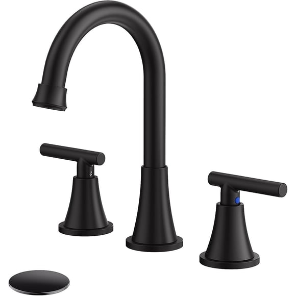 Grifera para baño Hurran Negra Mate 3 Agujeros 8in Acero Inoxidable