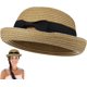thumbnail image 1 of Sombrero para el sol, sombrero bombín de moda para mujer, sombreros de verano para el sol, sombrero de playa de paja, sombrero de paja tejido para exteriores, fiestas, playa, 1 of 7
