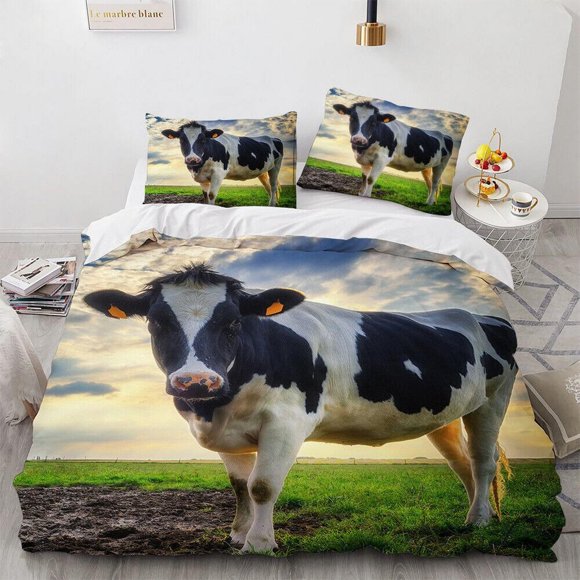 Cattle Cow Grassland Print Quilt Duvet Cover Set Queen Kids Children3-Piece Bedding Set