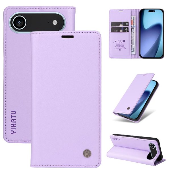 Funda Billetera de Cuero para iPhone 17 Air con Tarjetero y Soporte - Tapa Magnética Morado