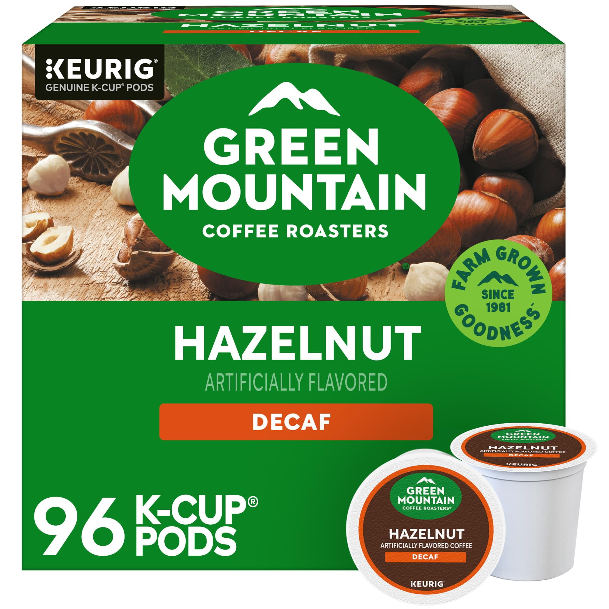 Green Mountain Coffee Roasters - Cápsulas K-cup Descafeinadas Coffee Green Mountain Con Avellanas, 96 Unidades
