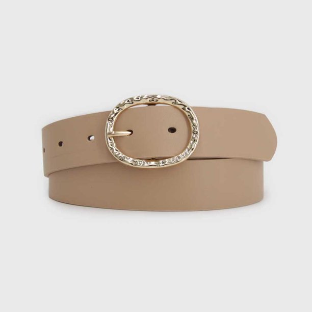 Cinturón Mujer Hebilla Ovalada Martillada Para Jeans beige Talla Única