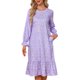 thumbnail image 1 of INSPIRE CHIC Vestido de dormir de manga larga con flores para mujer, camisón suave midi con acentos de volantes y cuello redondo 2XL púrpura, 1 of 6
