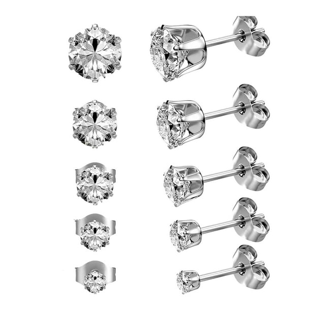Juego de aretes de circonita cúbica redonda con diamantes de imitación chapados en oro de 14 quilates para mujer (5 pares)