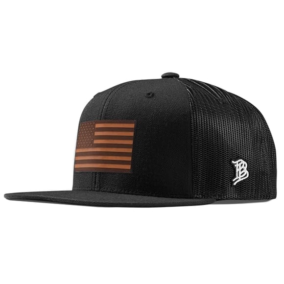 GORRA Branded Bills negra con parche de cuero color tostado 57‑61 cm