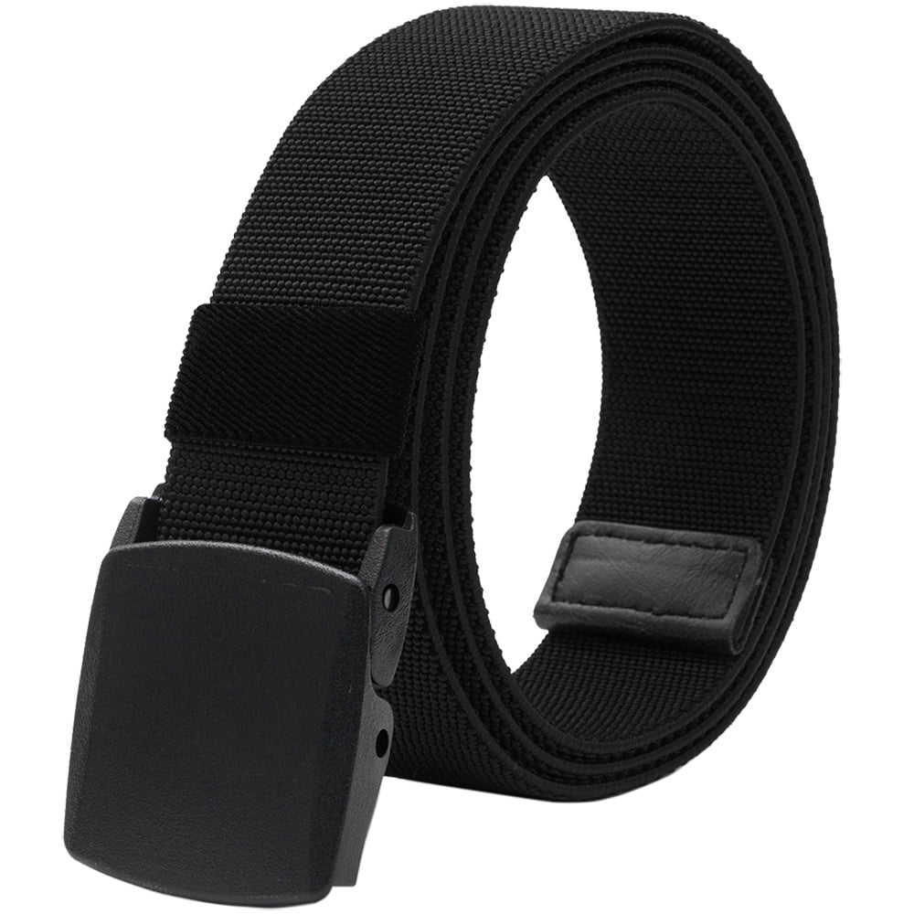 Cinturones elásticos para hombre con hebilla de plástico sin metal para trabajo y deportes, 130cm, Negro