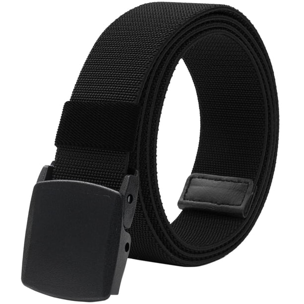 Cinturones elásticos para hombre con hebilla de plástico sin metal para trabajo y deportes, 130cm, Negro