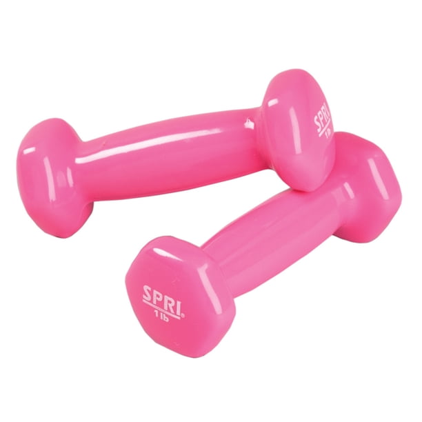Juego de mancuernas SPRI Deluxe con revestimiento de vinilo, 1 libra (0,45 kg), color rosa