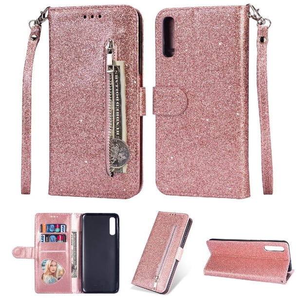 Funda para FOXDOCK Elegante funda Samsung Galaxy A70 Glitter con cremallera-Ideal para el uso diario