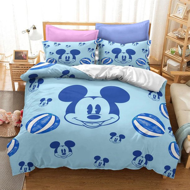 Mickey Mouse duvet cover pillowcase cute home room bedroom bedding set, boy girl duvet cover gift queen size double bed Bed Sheets