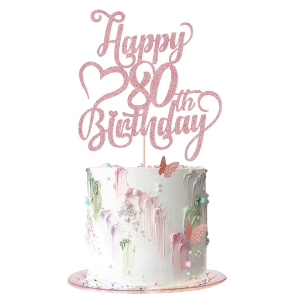 Decoración para tartas AROKIPPRY con purpurina en oro rosa, feliz 80 cumpleaños