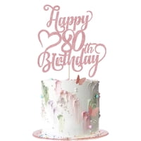Decoración Para Tartas Arokippry Con Purpurina En Oro Rosa, Feliz 80 Cumpleaños