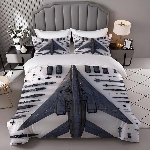 Science Fiction Aircraft Themed Bedding Three-piece Set Duvet Cover and Pillowcase Set Soft and Comfortable