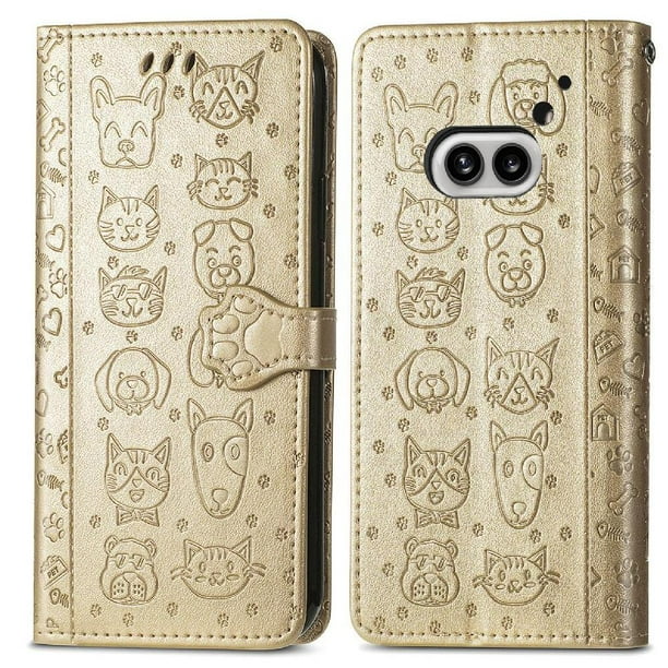 Funda Cartera FOXDOCK para Nothing Phone 2A , Flip PU con Relieve de Gatos y Perros, Tarjetero y Soporte