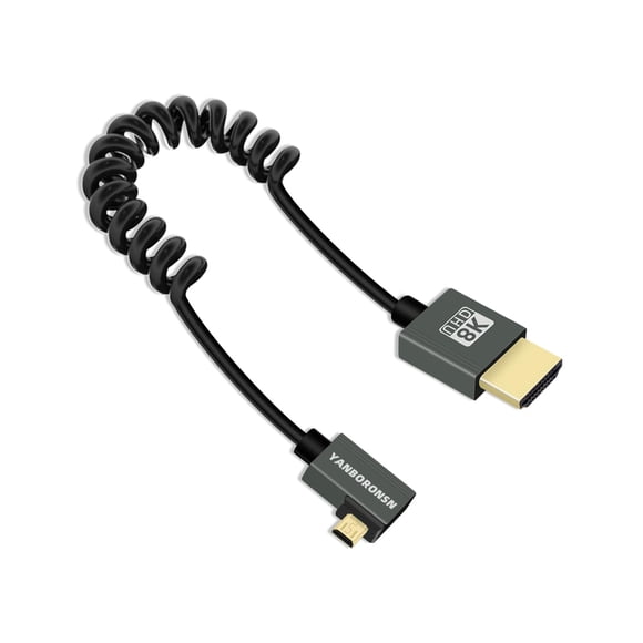 Cable en espiral HDMI a micro HDMI 8K @60Hz de 90°, ángulo izquierdo, 3 pies